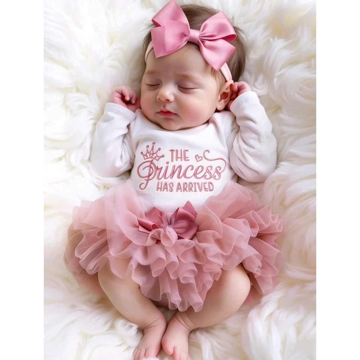 Newborn baby girl in an exclusive photoshoot outfit