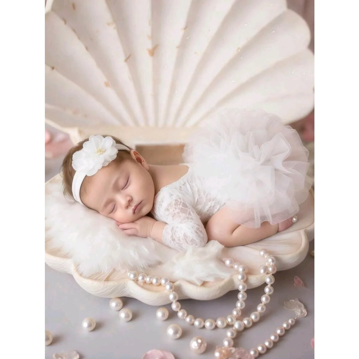 Newborn Baby Girl Photography Outfit - Summer Lace Romper with Tutu & Flower Headband