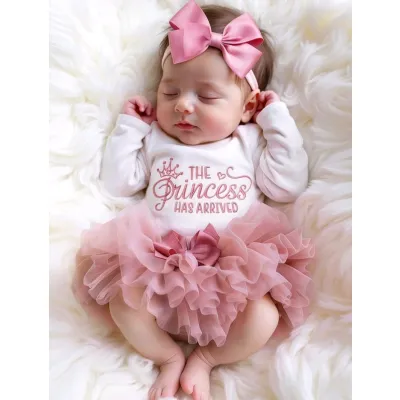 Newborn Baby Girl Photography Outfit - Romper with Tutu Skirt & Bow Headband