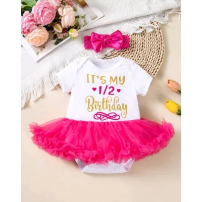 Baby girl birthday outfit - my half-year birthday party outfit with headband