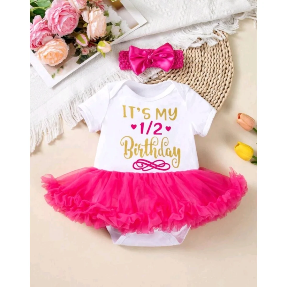Baby girl birthday outfit - my half-year birthday party outfit with headband