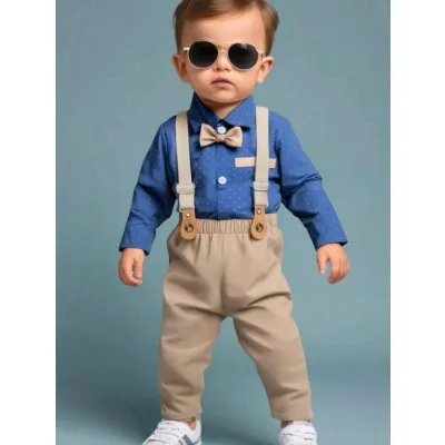 Baby boy birthday outfit - 4-piece polka dot gentleman birthday suit
