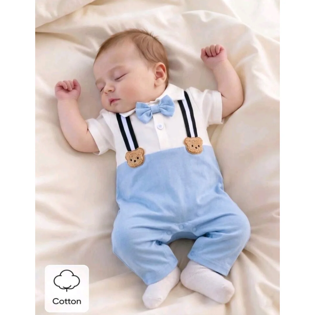 Baby boy photoshoot outfit - blue and white striped romper